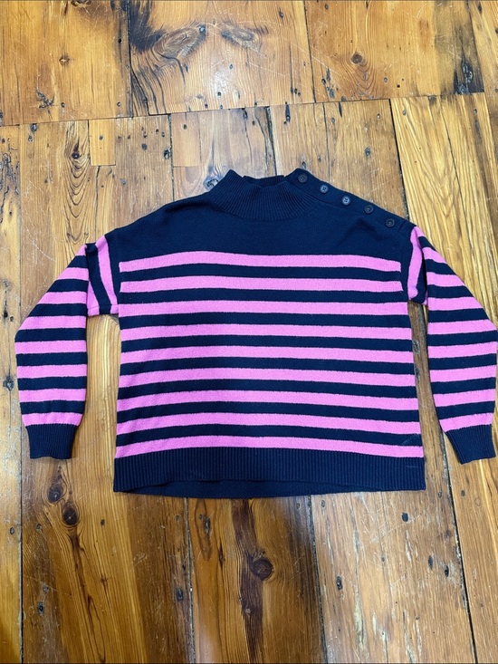 LOFT Sweaters - LOFT Navy and Pink Striped Sweater with buttons size large